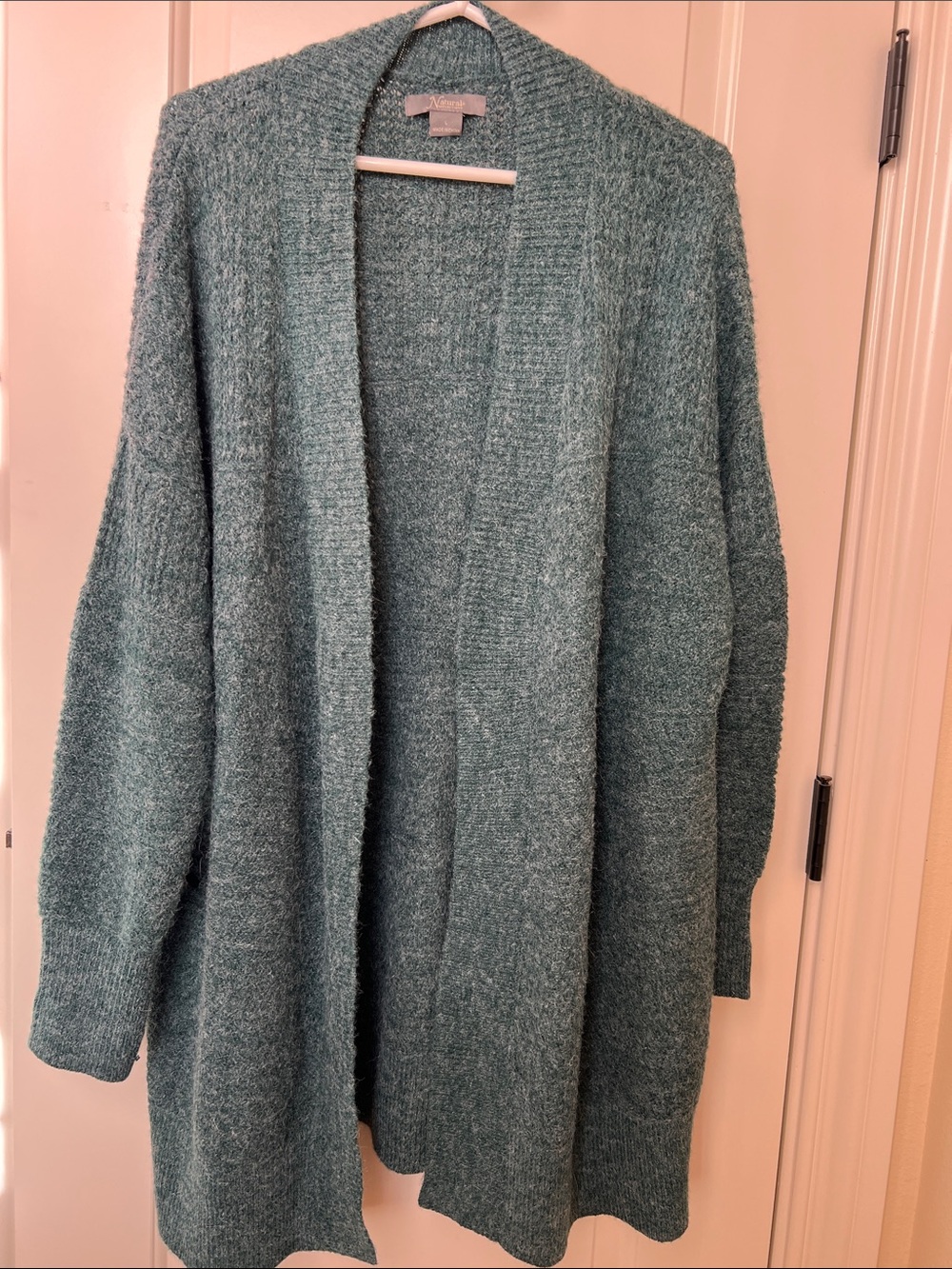 Natural Relections Open-Front Knit textured Cardigan in Dark Green